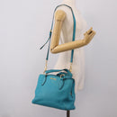 Miu Miu Hand Bag Leather 2way Turquoise Blue Gold Tone Auth BA16303V-31
