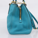 Miu Miu Hand Bag Leather 2way Turquoise Blue Gold Tone Auth BA16303V-3