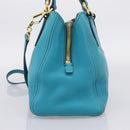 Miu Miu Hand Bag Leather 2way Turquoise Blue Gold Tone Auth BA16303V-4