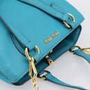 Miu Miu Hand Bag Leather 2way Turquoise Blue Gold Tone Auth BA16303V-6