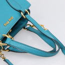 Miu Miu Hand Bag Leather 2way Turquoise Blue Gold Tone Auth BA16303V-7