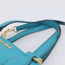 Miu Miu Hand Bag Leather 2way Turquoise Blue Gold Tone Auth BA16303V-8