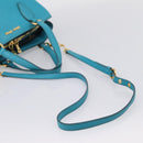 Miu Miu Hand Bag Leather 2way Turquoise Blue Gold Tone Auth BA16303V-9