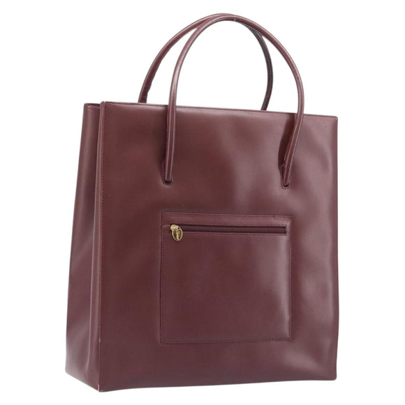 Cartier Must Line Hand Bag Leather Bordeaux Gold Tone Auth BA16305