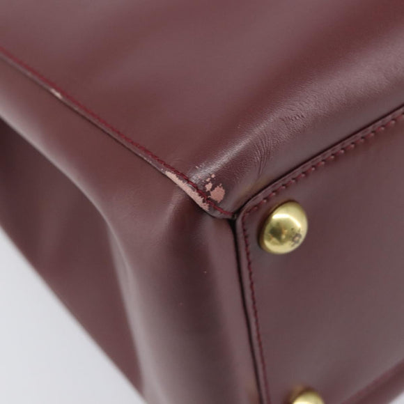 Cartier Must Line Hand Bag Leather Bordeaux Gold Tone Auth BA16305