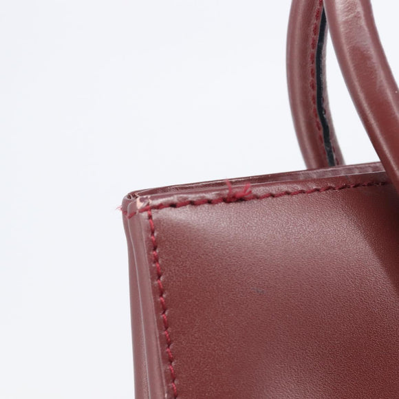 Cartier Must Line Hand Bag Leather Bordeaux Gold Tone Auth BA16305