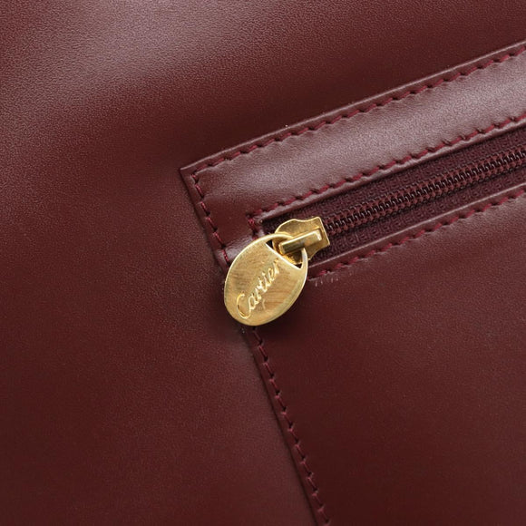 Cartier Must Line Hand Bag Leather Bordeaux Gold Tone Auth BA16305