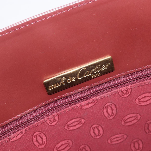 Cartier Must Line Hand Bag Leather Bordeaux Gold Tone Auth BA16305