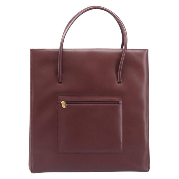 Cartier Must Line Hand Bag Leather Bordeaux Gold Tone Auth BA16305