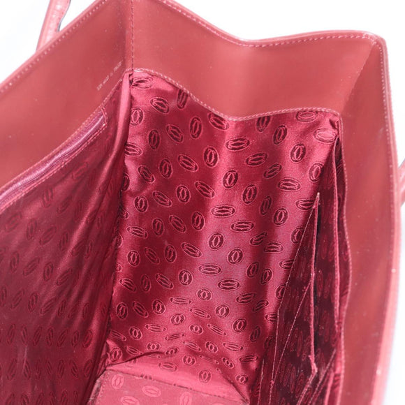 Cartier Must Line Hand Bag Leather Bordeaux Gold Tone Auth BA16305