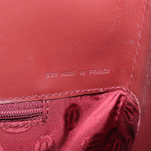 Cartier Must Line Hand Bag Leather Bordeaux Gold Tone Auth BA16305