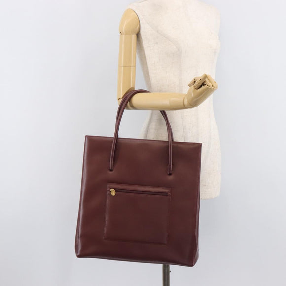 Cartier Must Line Hand Bag Leather Bordeaux Gold Tone Auth BA16305