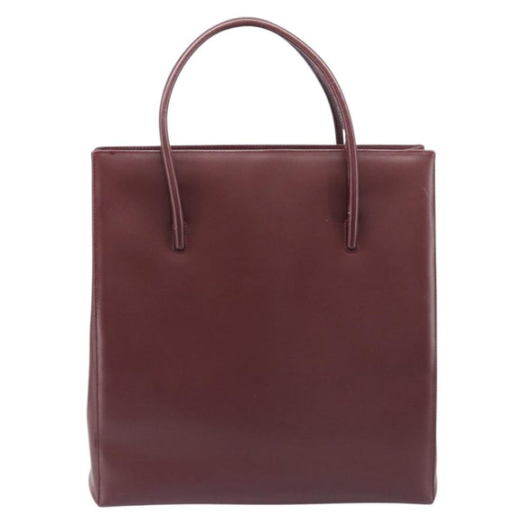 Cartier Must Line Hand Bag Leather Bordeaux Gold Tone Auth BA16305