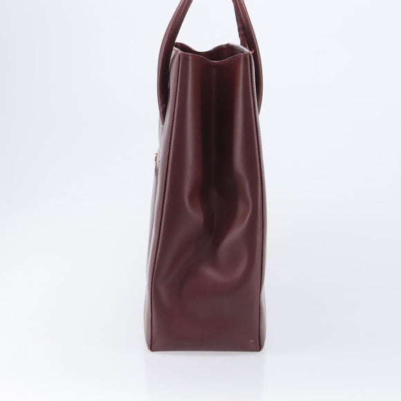 Cartier Must Line Hand Bag Leather Bordeaux Gold Tone Auth BA16305