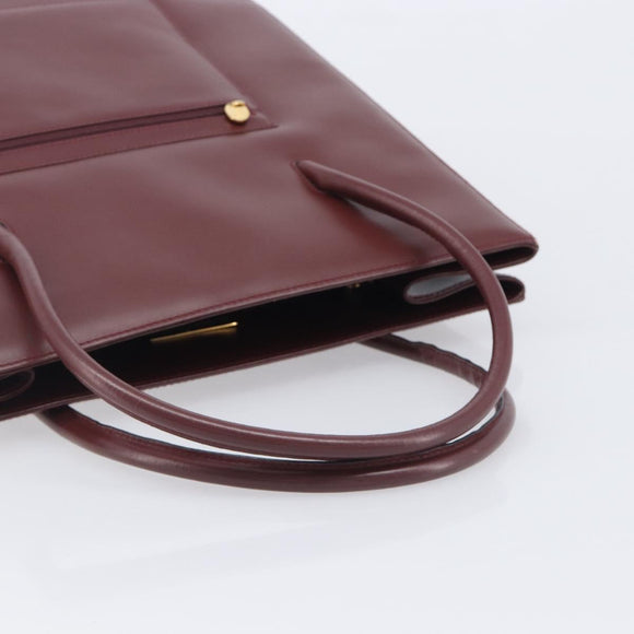 Cartier Must Line Hand Bag Leather Bordeaux Gold Tone Auth BA16305