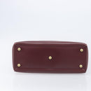 Cartier Must Line Hand Bag Leather Bordeaux Gold Tone Auth BA16305-9