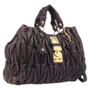 Miu Miu Matelasse Hand Bag Leather 2way Dark Brown Gold Tone Auth BA16313A-1