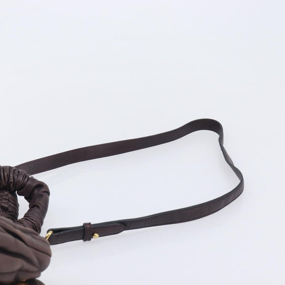 Miu Miu Matelasse Hand Bag Leather 2way Dark Brown Gold Tone Auth BA16313A