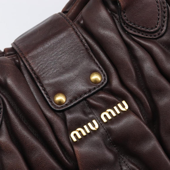 Miu Miu Matelasse Hand Bag Leather 2way Dark Brown Gold Tone Auth BA16313A
