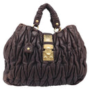 Miu Miu Matelasse Hand Bag Leather 2way Dark Brown Gold Tone Auth BA16313A-2