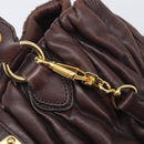 Miu Miu Matelasse Hand Bag Leather 2way Dark Brown Gold Tone Auth BA16313A-20