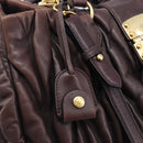 Miu Miu Matelasse Hand Bag Leather 2way Dark Brown Gold Tone Auth BA16313A-24