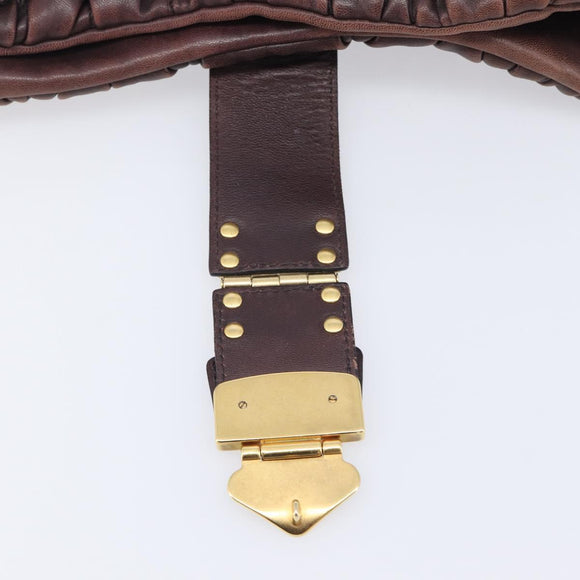 Miu Miu Matelasse Hand Bag Leather 2way Dark Brown Gold Tone Auth BA16313A