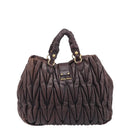 Miu Miu Matelasse Hand Bag Leather 2way Dark Brown Gold Tone Auth BA16313A-3