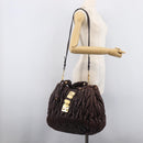 Miu Miu Matelasse Hand Bag Leather 2way Dark Brown Gold Tone Auth BA16313A-34