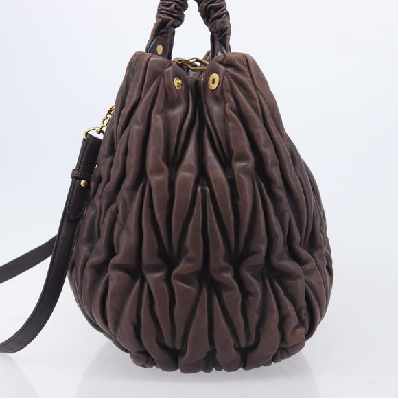 Miu Miu Matelasse Hand Bag Leather 2way Dark Brown Gold Tone Auth BA16313A