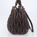 Miu Miu Matelasse Hand Bag Leather 2way Dark Brown Gold Tone Auth BA16313A-5