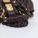 Miu Miu Matelasse Hand Bag Leather 2way Dark Brown Gold Tone Auth BA16313A-7