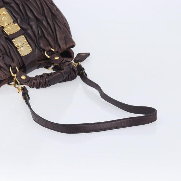 Miu Miu Matelasse Hand Bag Leather 2way Dark Brown Gold Tone Auth BA16313A