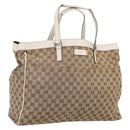 GUCCI GG Canvas Tote Bag Beige Silver 153213 Auth BA16315-1