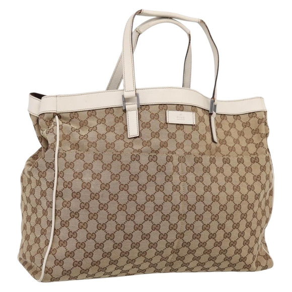 GUCCI GG Canvas Tote Bag Beige Silver 153213 Auth BA16315