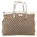 GUCCI GG Canvas Tote Bag Beige Silver 153213 Auth BA16315-2