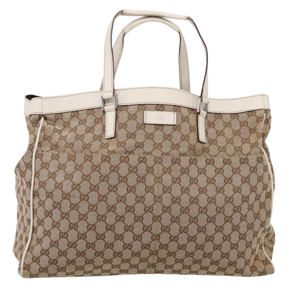 GUCCI GG Canvas Tote Bag Beige Silver 153213 Auth BA16315
