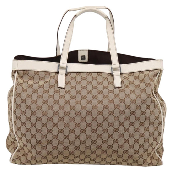 GUCCI GG Canvas Tote Bag Beige Silver 153213 Auth BA16315