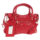 Balenciaga The Giant Town Hand Bag Leather 2way Red Gold Tone Auth BA16321M-1