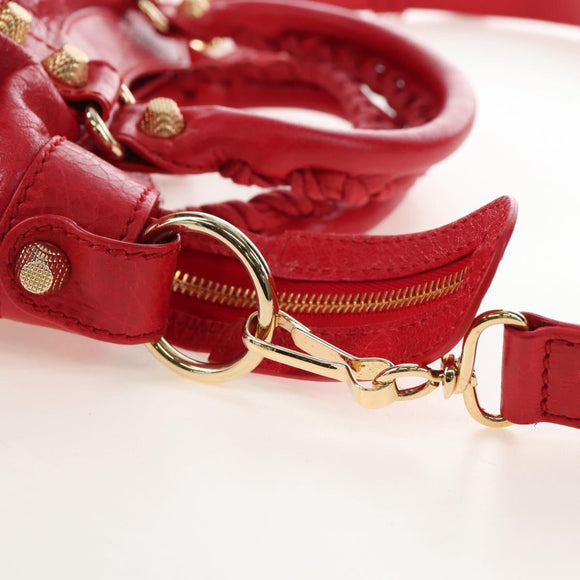 Balenciaga The Giant Town Hand Bag Leather 2way Red Gold Tone Auth BA16321M
