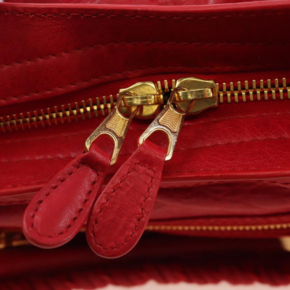Balenciaga The Giant Town Hand Bag Leather 2way Red Gold Tone Auth BA16321M