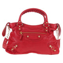 Balenciaga The Giant Town Hand Bag Leather 2way Red Gold Tone Auth BA16321M-2