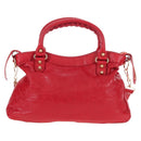 Balenciaga The Giant Town Hand Bag Leather 2way Red Gold Tone Auth BA16321M-3