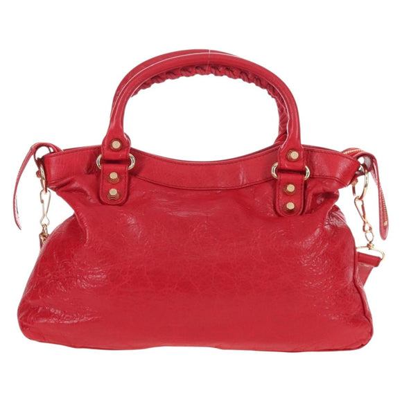Balenciaga The Giant Town Hand Bag Leather 2way Red Gold Tone Auth BA16321M