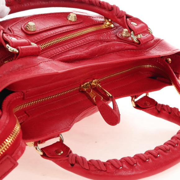 Balenciaga The Giant Town Hand Bag Leather 2way Red Gold Tone Auth BA16321M