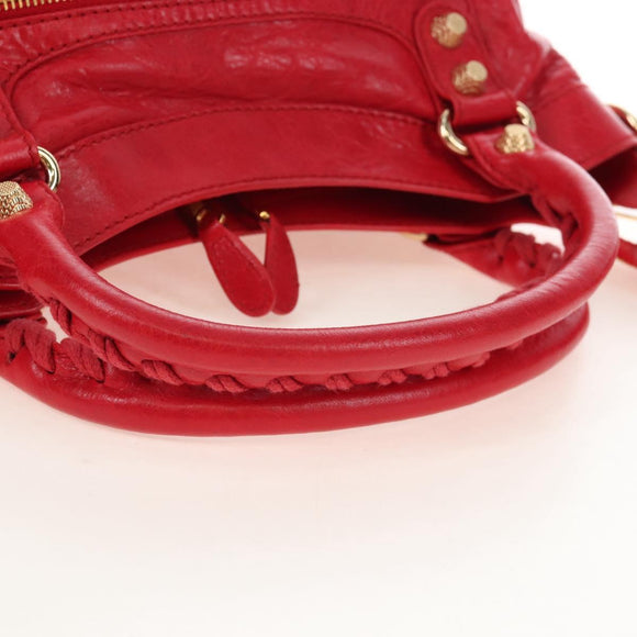 Balenciaga The Giant Town Hand Bag Leather 2way Red Gold Tone Auth BA16321M