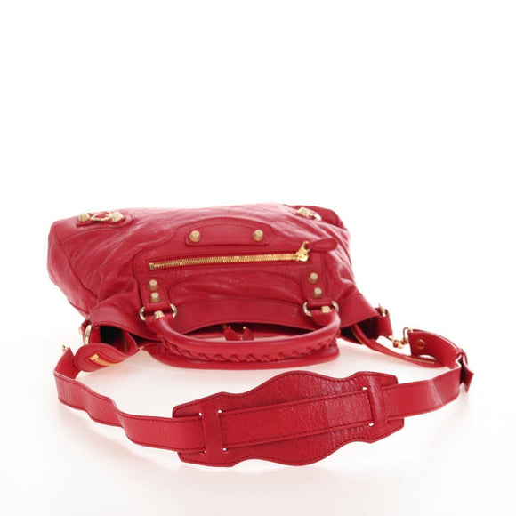 Balenciaga The Giant Town Hand Bag Leather 2way Red Gold Tone Auth BA16321M