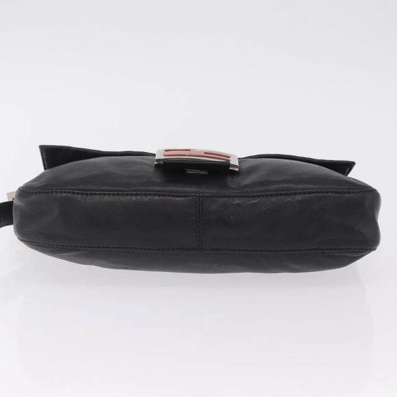 FENDI Mamma Baguette Shoulder Bag Leather Black Silver Auth BA16322V