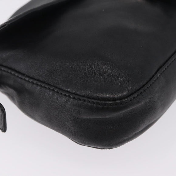 FENDI Mamma Baguette Shoulder Bag Leather Black Silver Auth BA16322V
