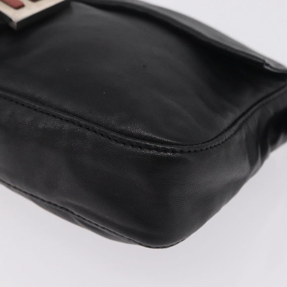 FENDI Mamma Baguette Shoulder Bag Leather Black Silver Auth BA16322V